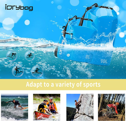 IDRYBAG Dry Bag for Kayaking Waterproof 2L/5L/10L/15L/20L, Small Dry Sack Waterproof Bag for Boating