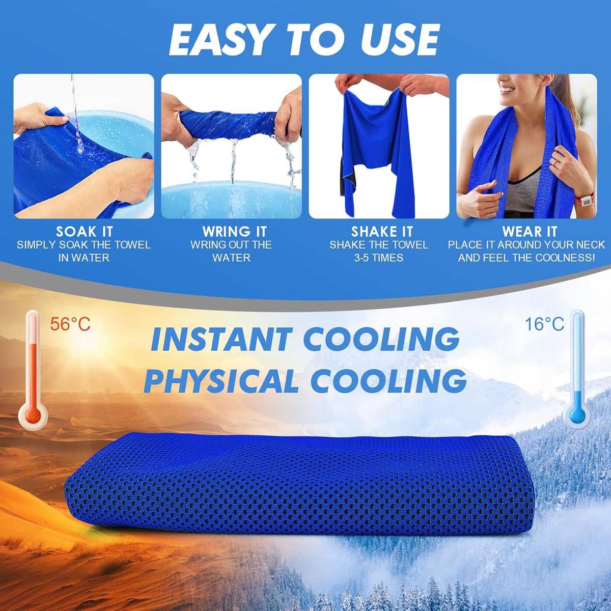 4 Pack Cooling Towels (47"x12") for Neck and Face, Ice Towel for Hot Weather, Soft Breathable Chilly Gym Towels, Microfiber Towel for Work Out, Yoga, Running, Camping & More Activities