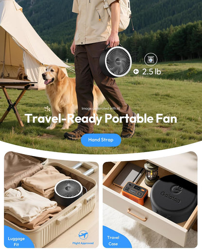 Portable Pedestal Fan 16000mAh Battery [Max 74h Runtime], Foldable Oscillating Standing Fan, Collapsible Desk Fans, LED Light, Case & Remote Control 4 Speeds for Outdoor Travel Camping (Black)