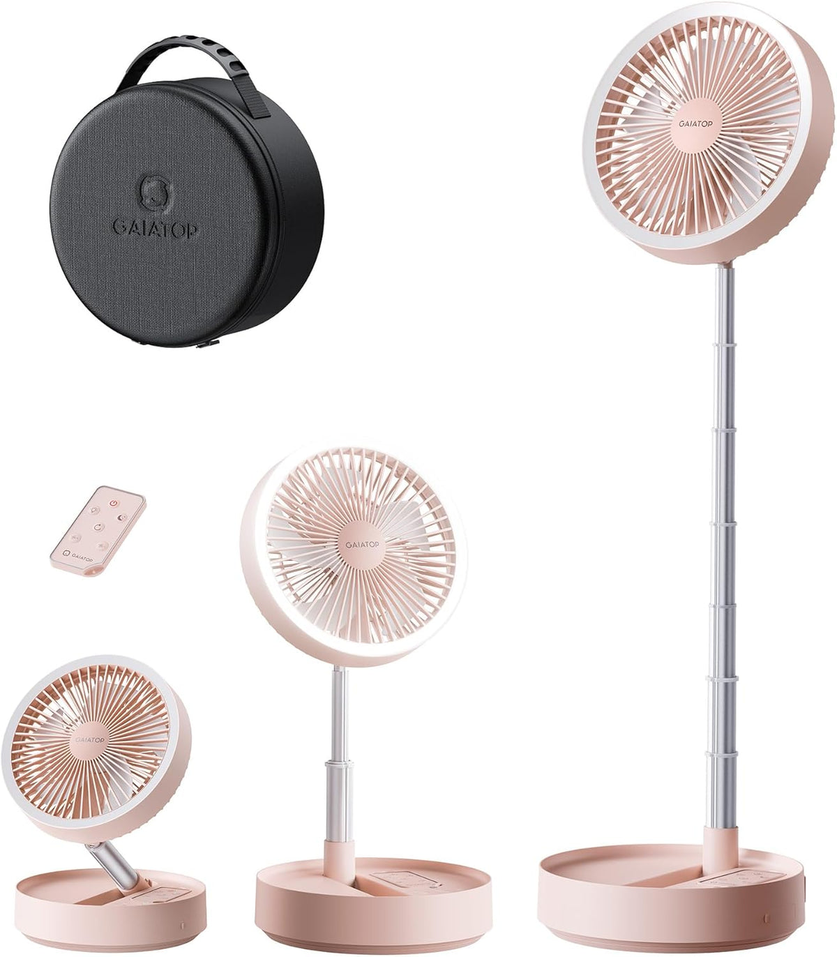 Portable Pedestal Fan 16000mAh Battery [Max 74h Runtime], Foldable Oscillating Standing Fan, Collapsible Desk Fans, LED Light, Case & Remote Control 4 Speeds for Outdoor Travel Camping (Black)
