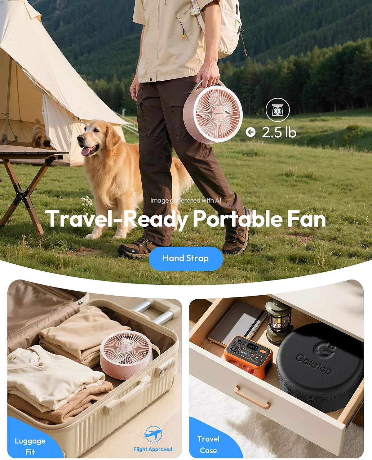 Portable Pedestal Fan 16000mAh Battery [Max 74h Runtime], Foldable Oscillating Standing Fan, Collapsible Desk Fans, LED Light, Case & Remote Control 4 Speeds for Outdoor Travel Camping (Black)