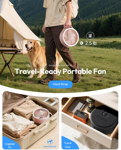 Portable Pedestal Fan 16000mAh Battery [Max 74h Runtime], Foldable Oscillating Standing Fan, Collapsible Desk Fans, LED Light, Case & Remote Control 4 Speeds for Outdoor Travel Camping (Black)