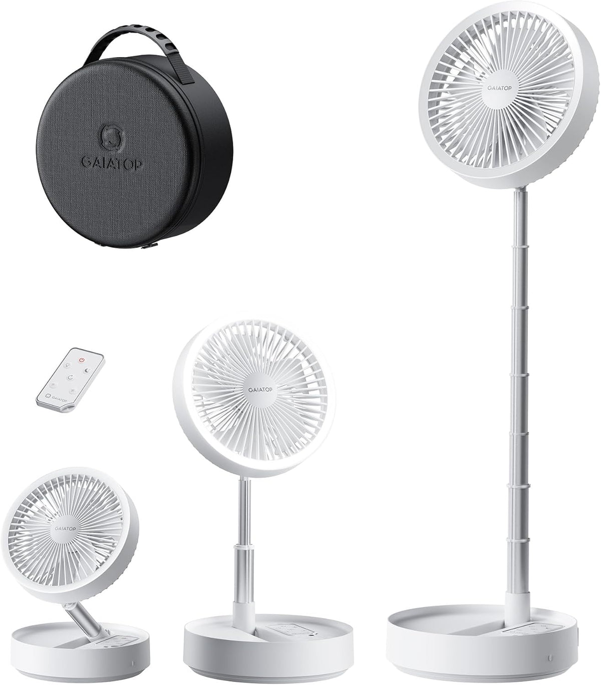 Portable Pedestal Fan 16000mAh Battery [Max 74h Runtime], Foldable Oscillating Standing Fan, Collapsible Desk Fans, LED Light, Case & Remote Control 4 Speeds for Outdoor Travel Camping (Black)