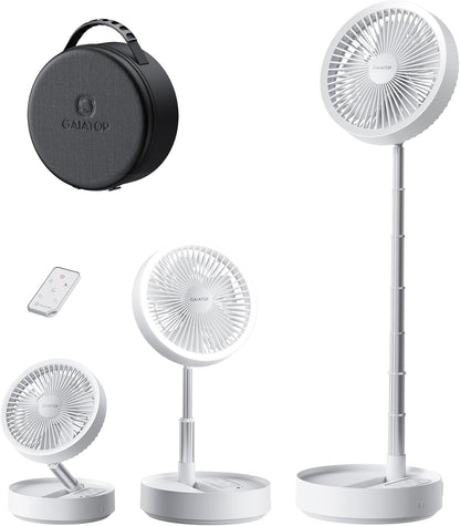 Portable Pedestal Fan 16000mAh Battery [Max 74h Runtime], Foldable Oscillating Standing Fan, Collapsible Desk Fans, LED Light, Case & Remote Control 4 Speeds for Outdoor Travel Camping (Black)