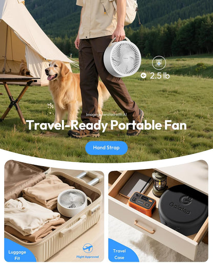 Portable Pedestal Fan 16000mAh Battery [Max 74h Runtime], Foldable Oscillating Standing Fan, Collapsible Desk Fans, LED Light, Case & Remote Control 4 Speeds for Outdoor Travel Camping (Black)