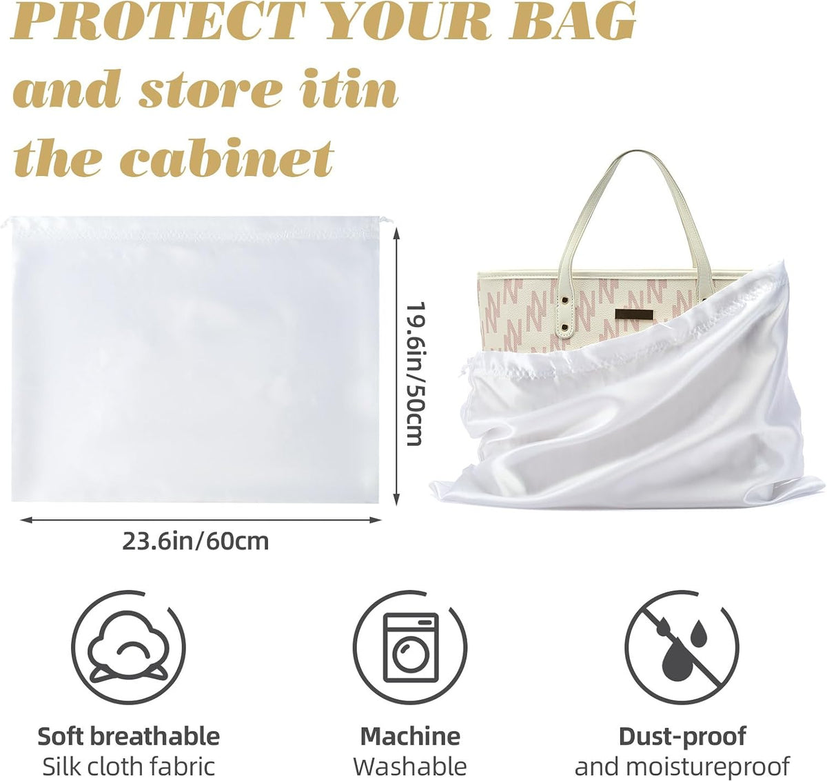3Pack Drawstring Dust Bags for Handbags Silk Purses