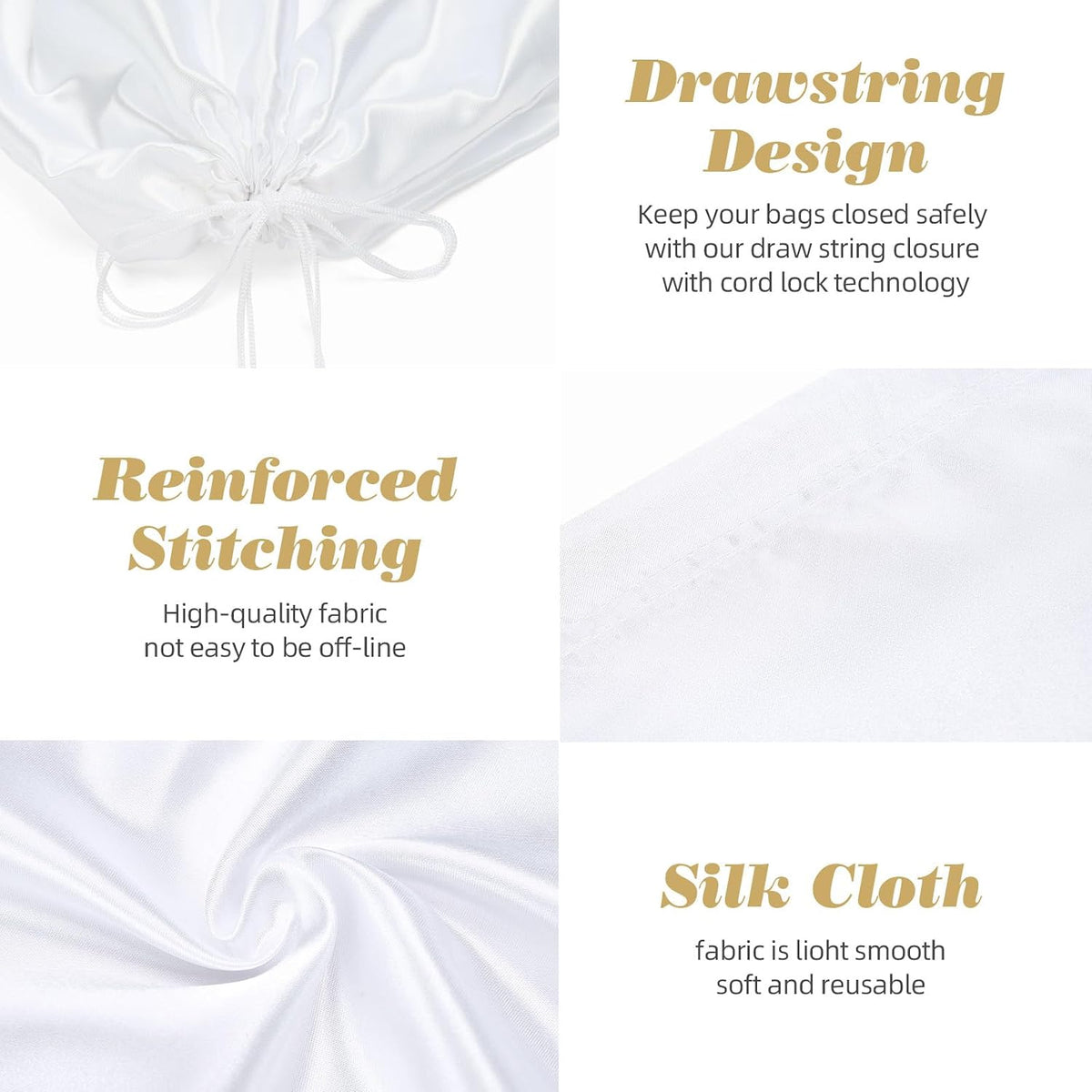 3Pack Drawstring Dust Bags for Handbags Silk Purses