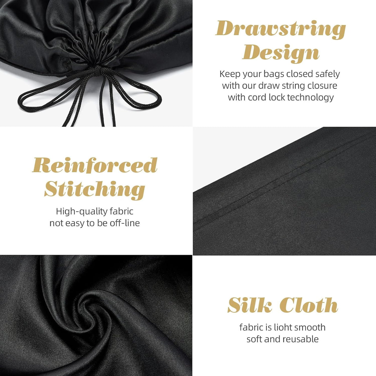3Pack Drawstring Dust Bags for Handbags Silk Purses