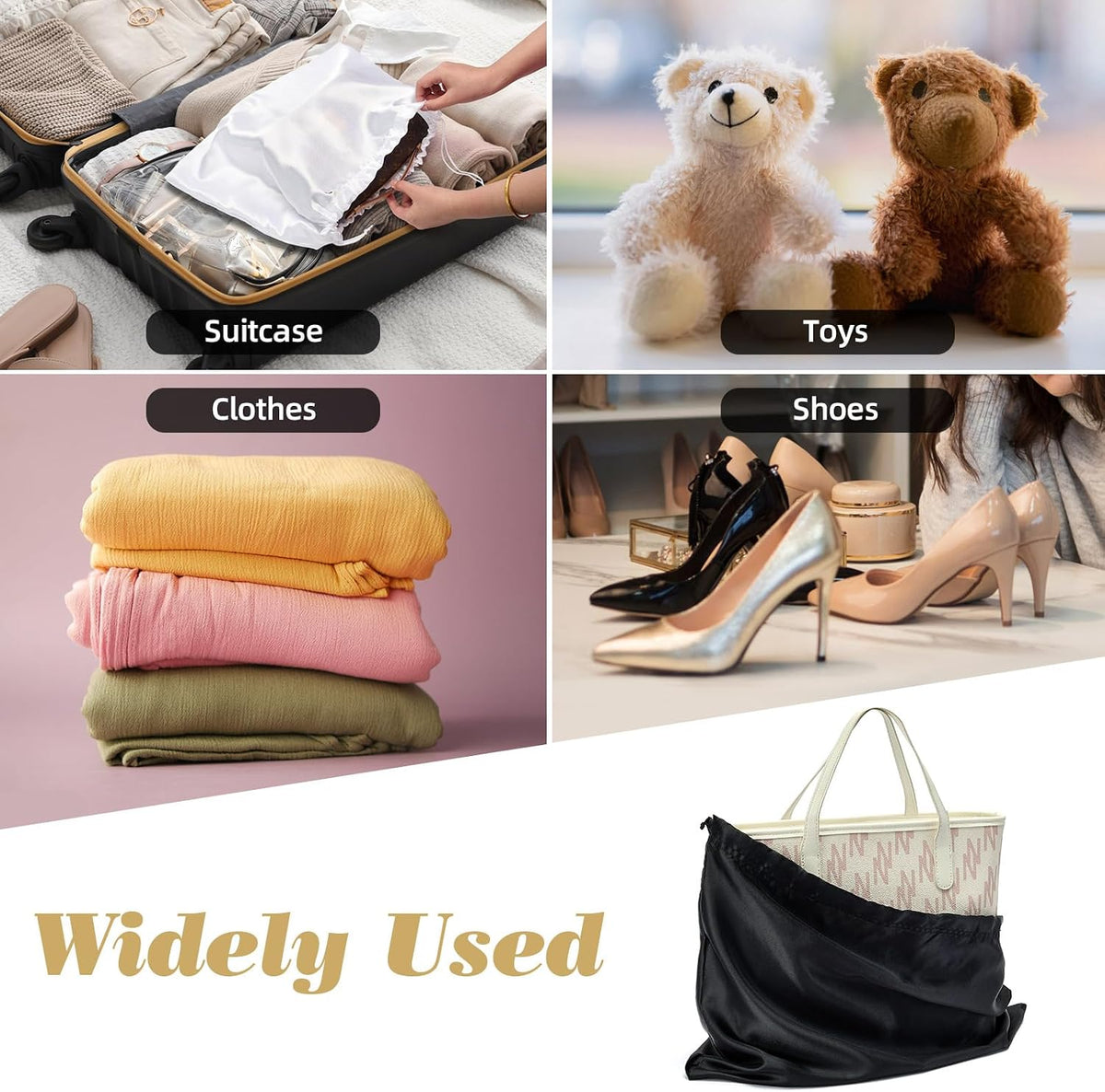 3Pack Drawstring Dust Bags for Handbags Silk Purses