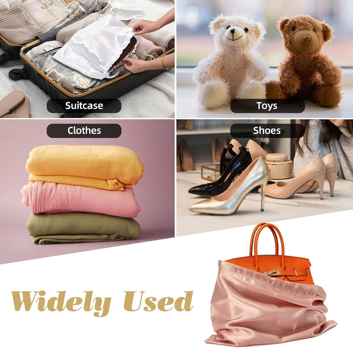 3Pack Drawstring Dust Bags for Handbags Silk Purses