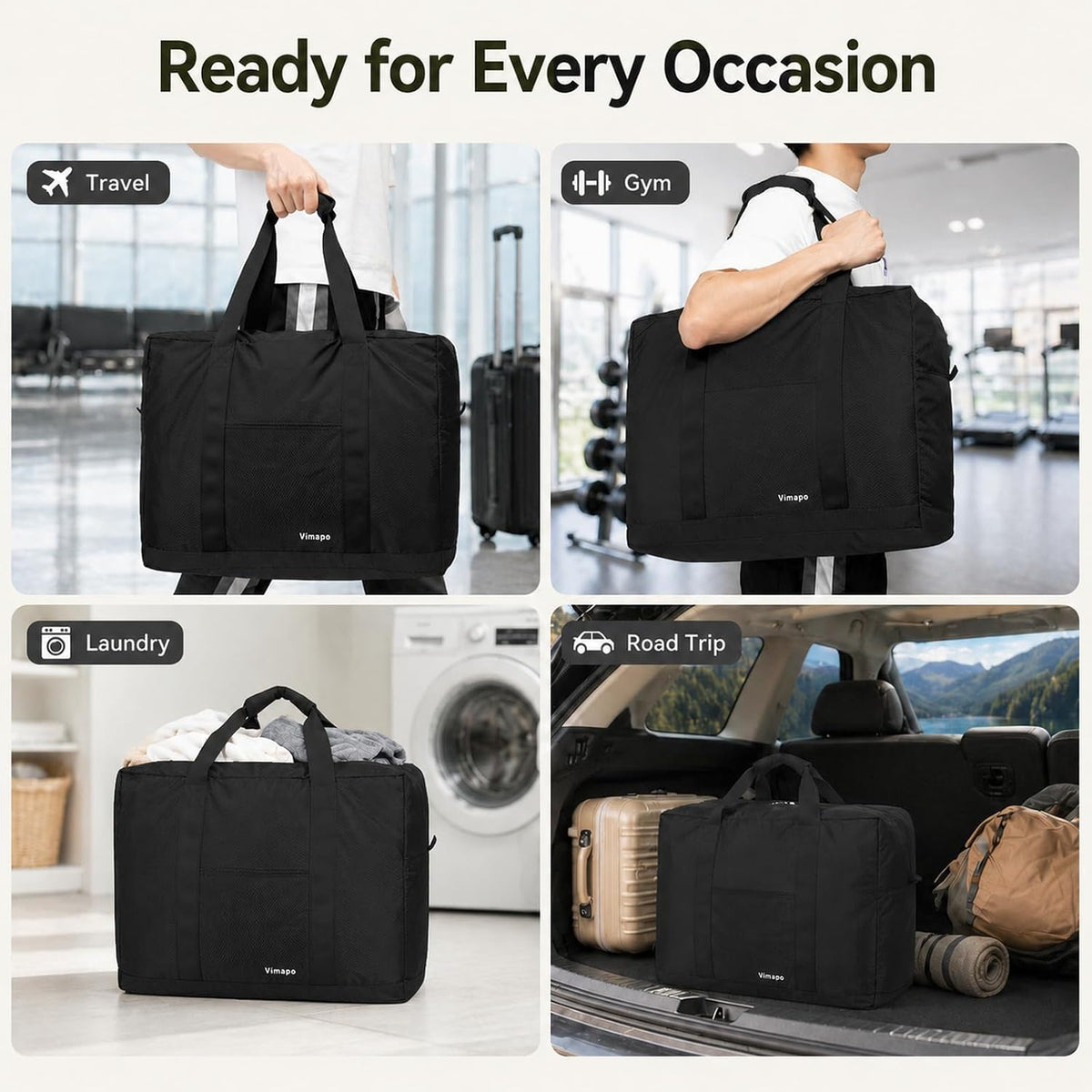Foldable Travel Duffle Bag with Trolley Sleeve 40L Travel Bag