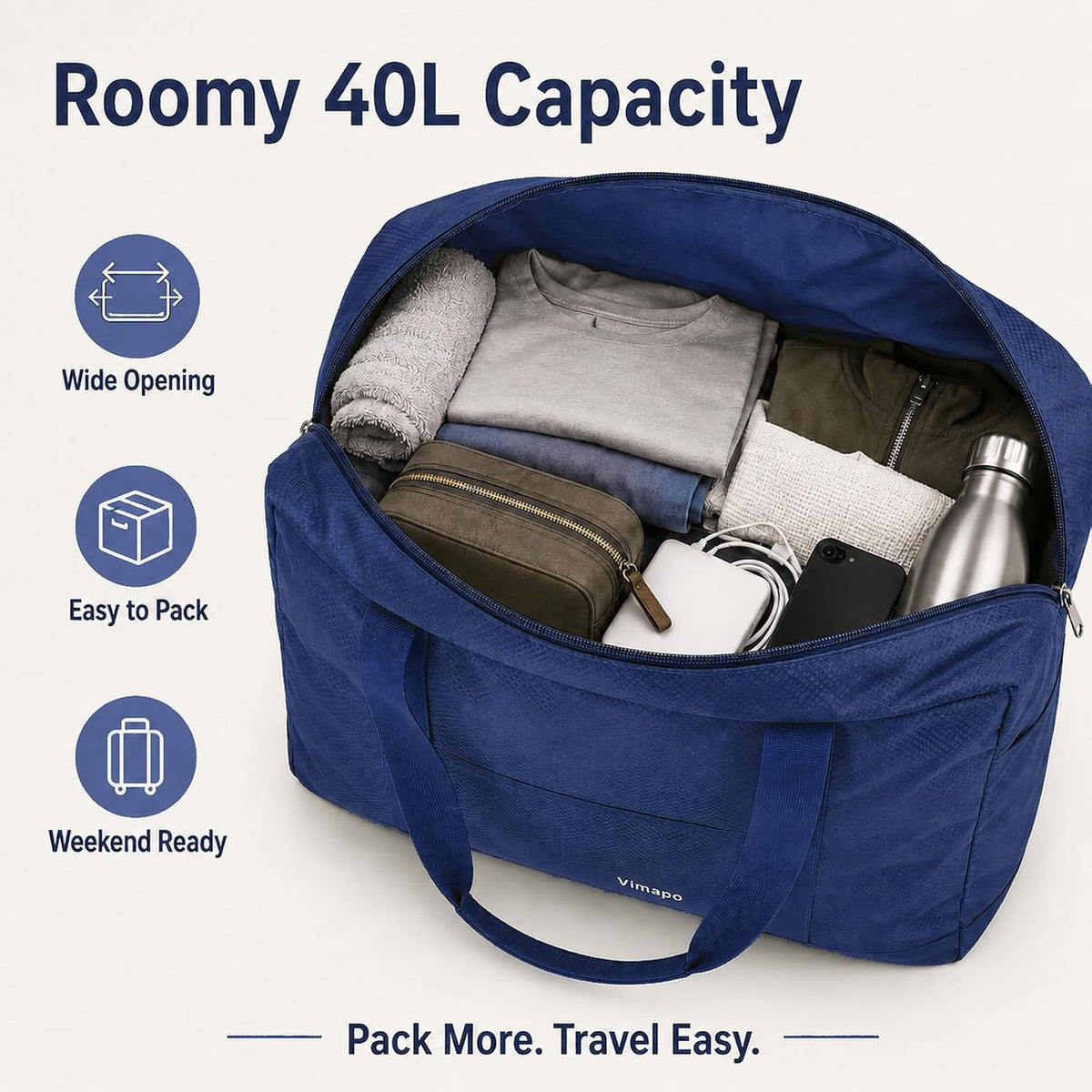 Foldable Travel Duffle Bag with Trolley Sleeve 40L Travel Bag