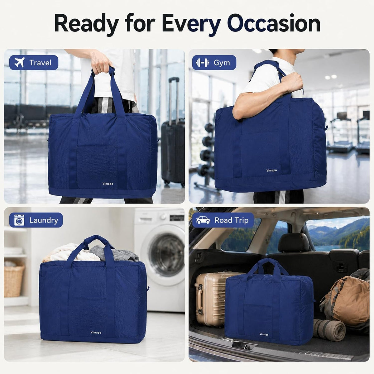 Foldable Travel Duffle Bag with Trolley Sleeve 40L Travel Bag