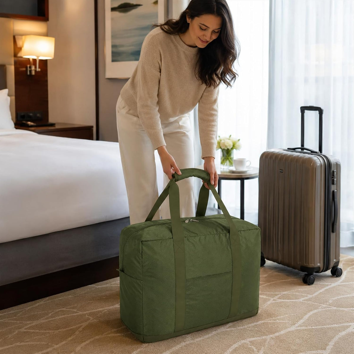 Foldable Travel Duffle Bag with Trolley Sleeve 40L Travel Bag
