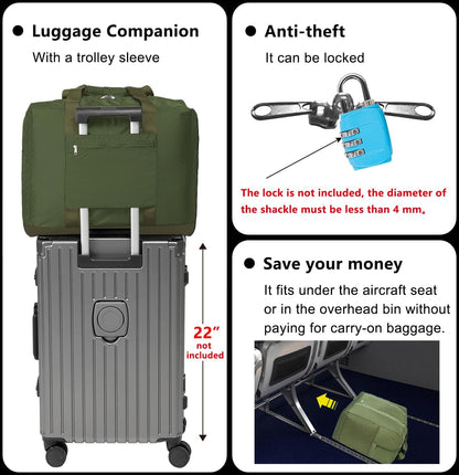 Foldable Travel Duffle Bag with Trolley Sleeve 40L Travel Bag