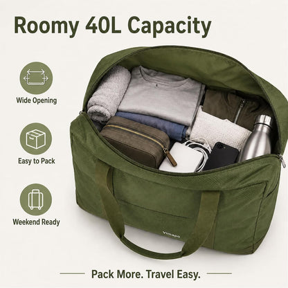 Foldable Travel Duffle Bag with Trolley Sleeve 40L Travel Bag