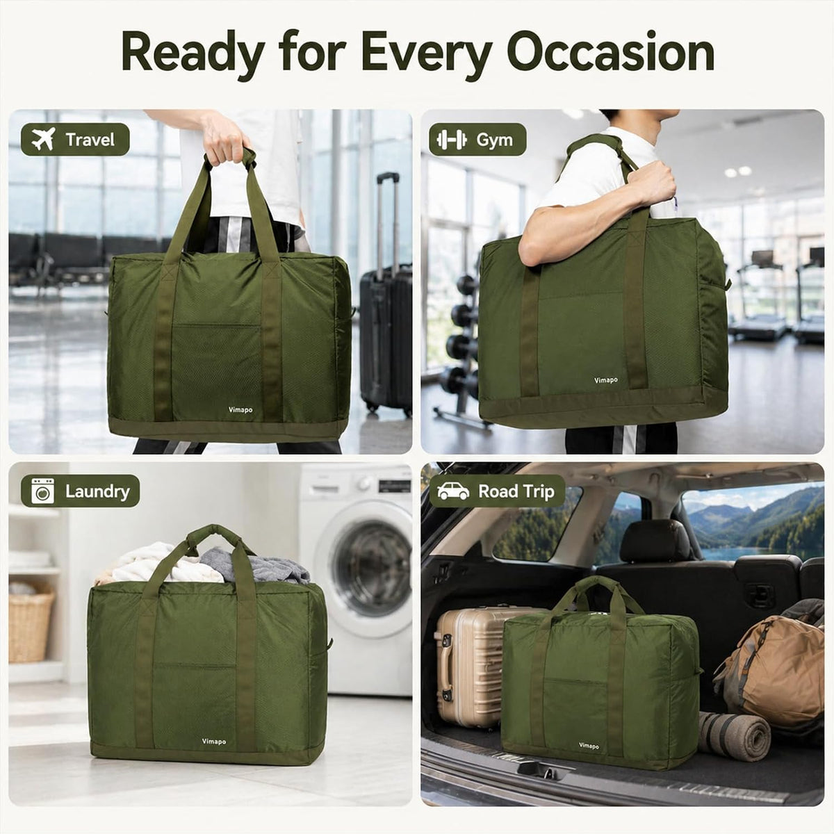Foldable Travel Duffle Bag with Trolley Sleeve 40L Travel Bag