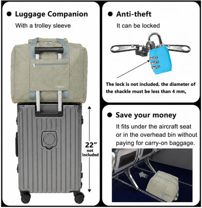 Foldable Travel Duffle Bag with Trolley Sleeve 40L Travel Bag