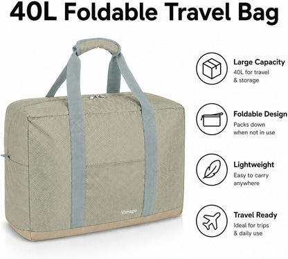 Foldable Travel Duffle Bag with Trolley Sleeve 40L Travel Bag