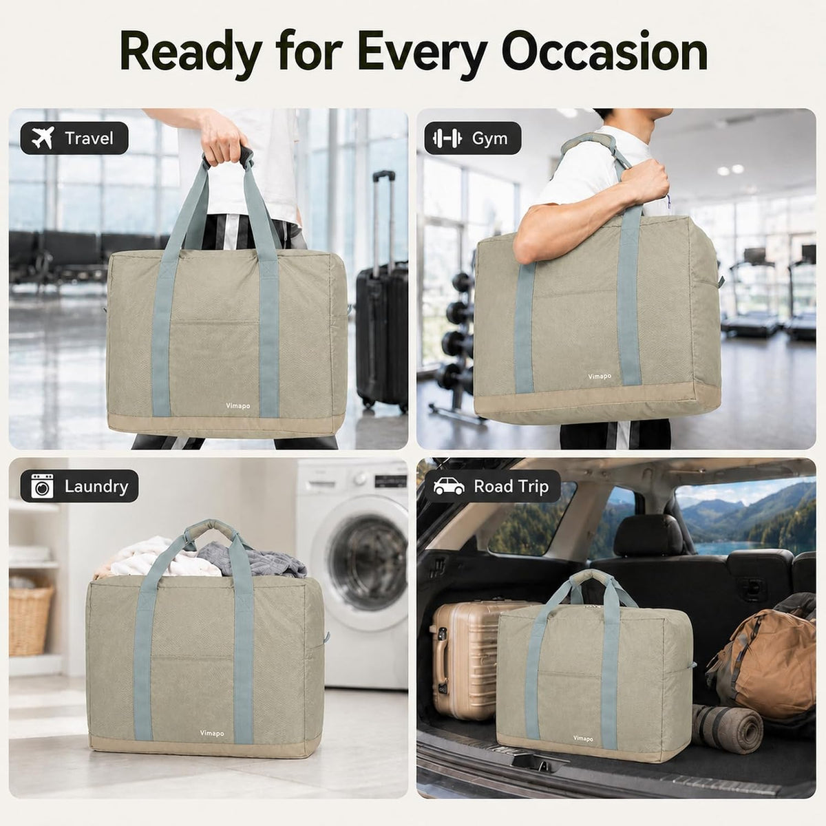 Foldable Travel Duffle Bag with Trolley Sleeve 40L Travel Bag