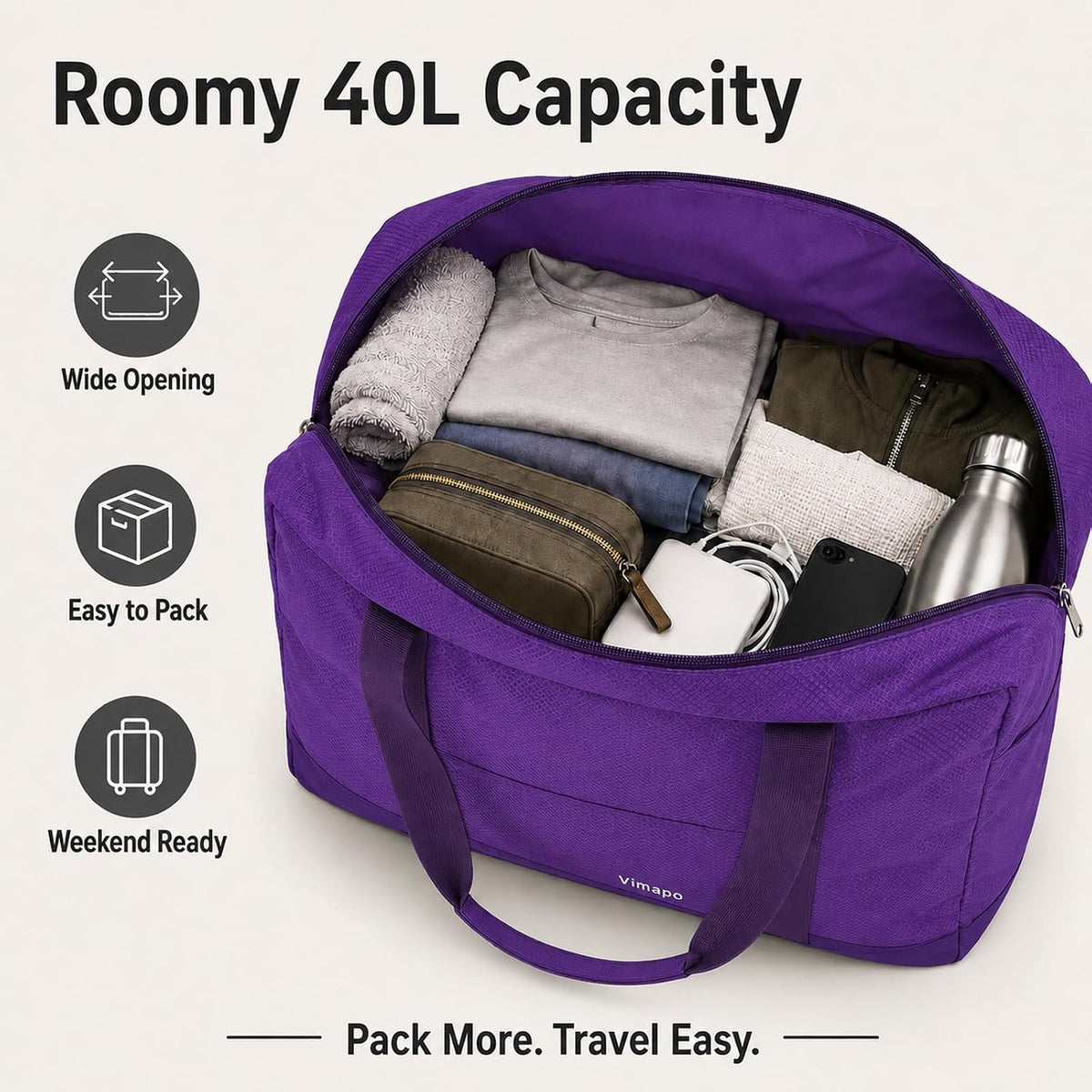 Foldable Travel Duffle Bag with Trolley Sleeve 40L Travel Bag