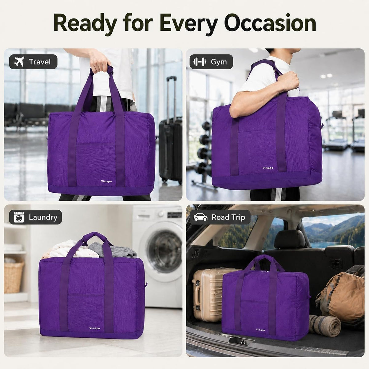 Foldable Travel Duffle Bag with Trolley Sleeve 40L Travel Bag