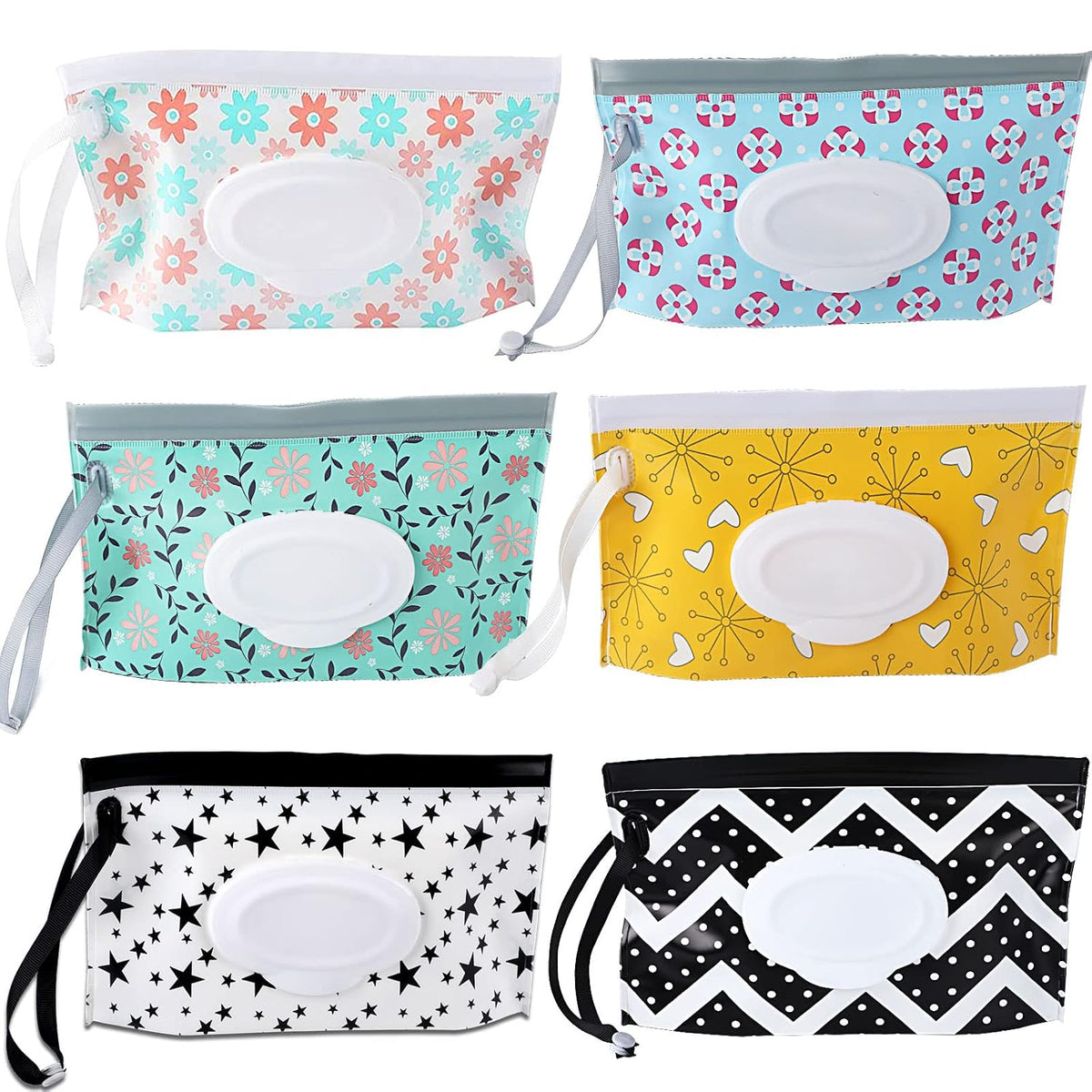 FEBSNOW 6 Pack Baby Wipes Dispenser, Portable Travel Refillable Wipe Holder