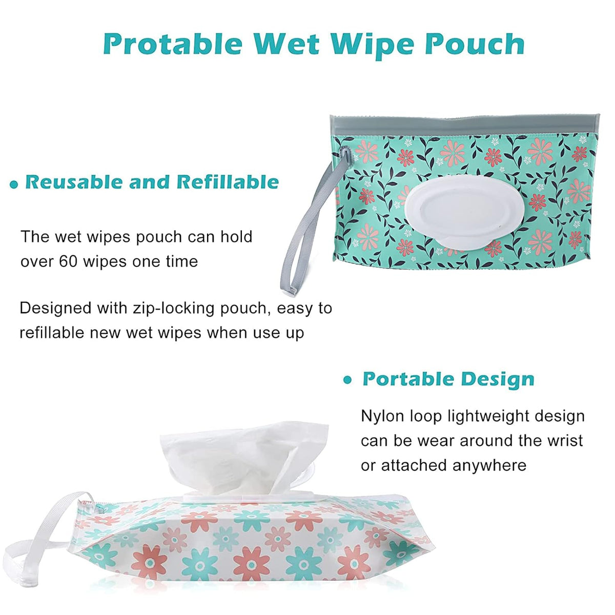 FEBSNOW 6 Pack Baby Wipes Dispenser, Portable Travel Refillable Wipe Holder