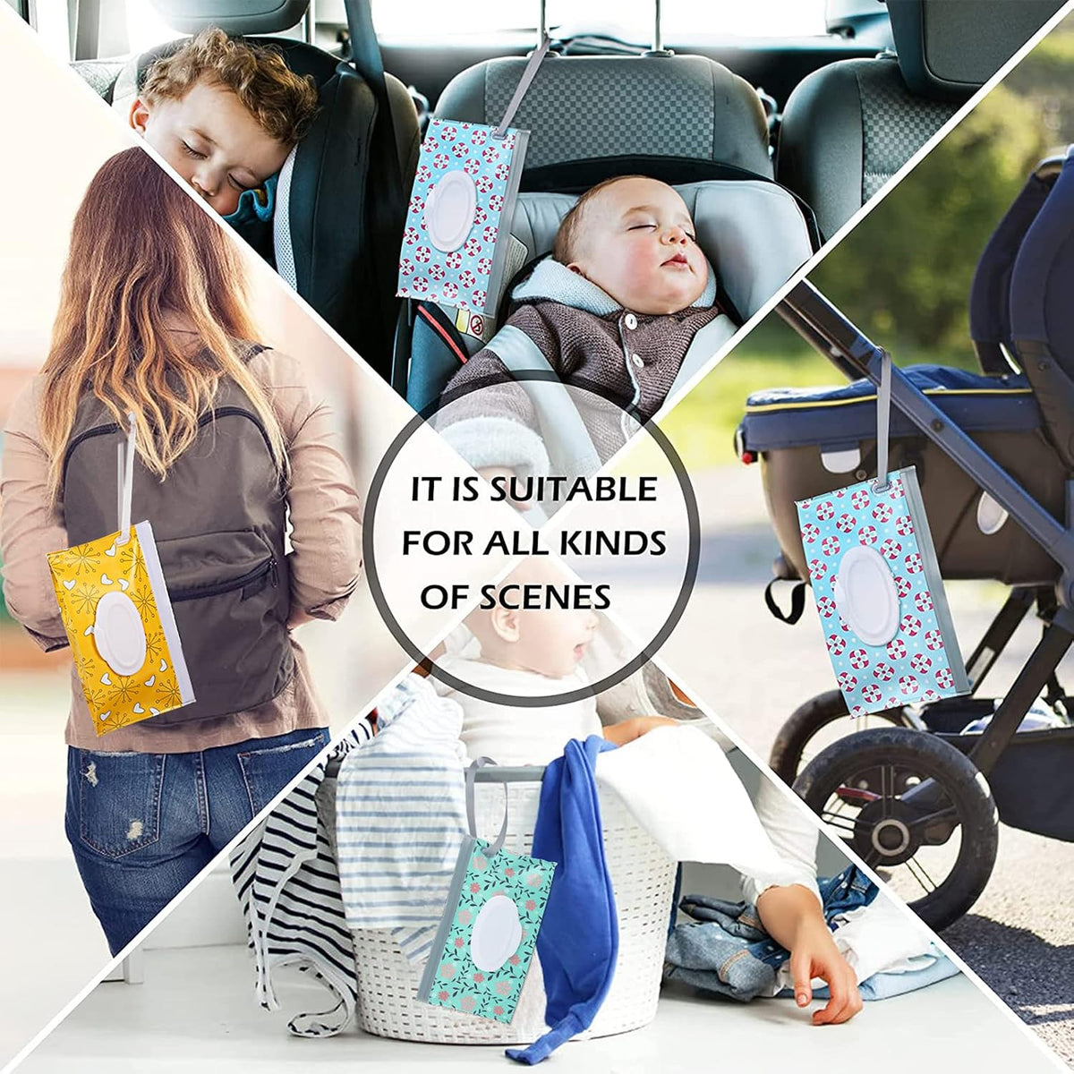 FEBSNOW 6 Pack Baby Wipes Dispenser, Portable Travel Refillable Wipe Holder
