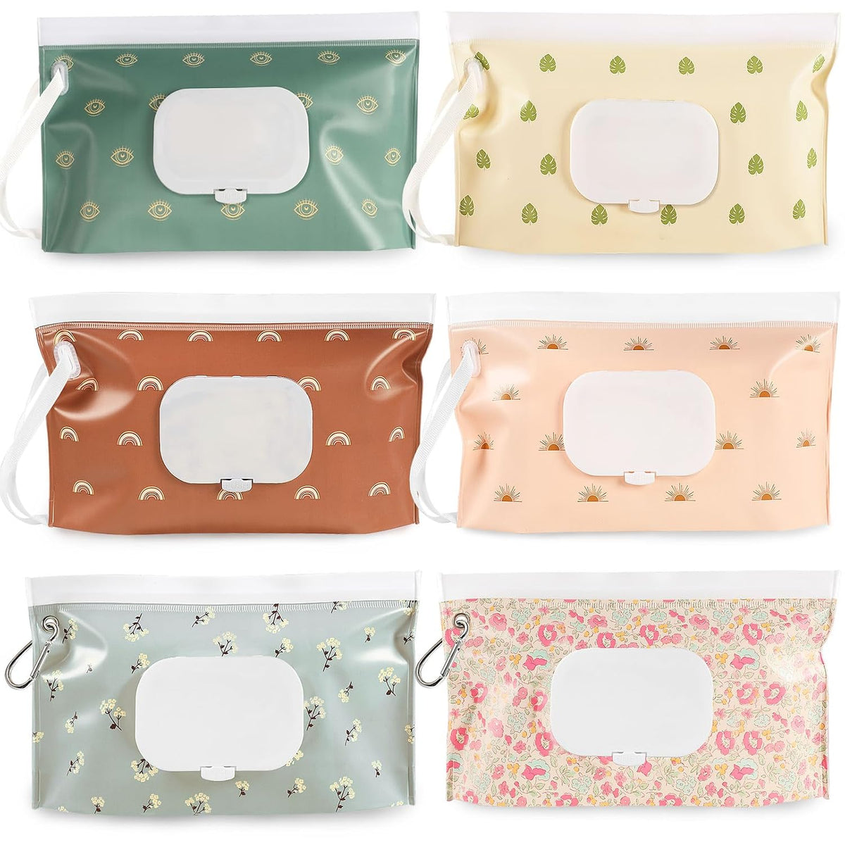 FEBSNOW 6 Pack Baby Wipes Dispenser, Portable Travel Refillable Wipe Holder