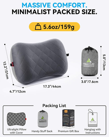 Hikenture Camping Pillow with Removable Cover, Ultralight Inflatable Pillow