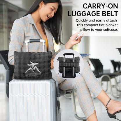 Travel Blanket and Pillow-2-in-1, Ultra-Soft&Compact, One-Piece Airplane Blanket with Hand Luggage Belt and Backpack Clip,Travelers Accessories Gifts, 61x43 Inches (Dark Grey)