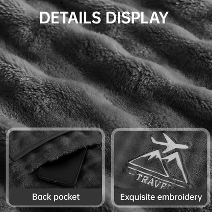 Travel Blanket and Pillow-2-in-1, Ultra-Soft&Compact, One-Piece Airplane Blanket with Hand Luggage Belt and Backpack Clip,Travelers Accessories Gifts, 61x43 Inches (Dark Grey)