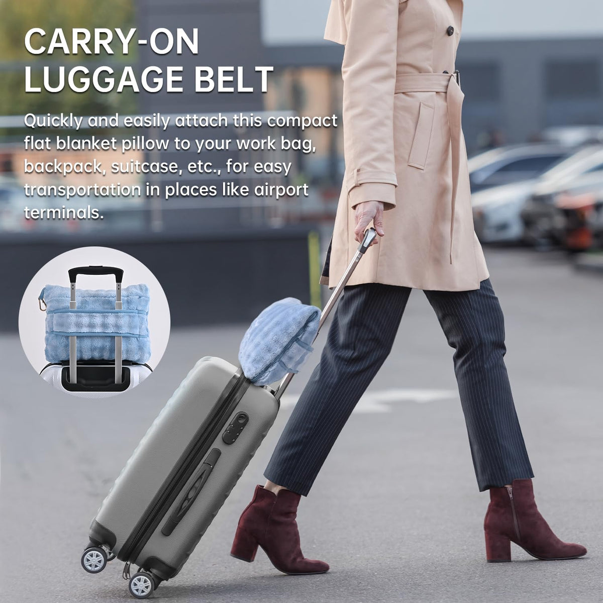 Travel Blanket and Pillow-2-in-1, Ultra-Soft&Compact, One-Piece Airplane Blanket with Hand Luggage Belt and Backpack Clip,Travelers Accessories Gifts, 61x43 Inches (Dark Grey)