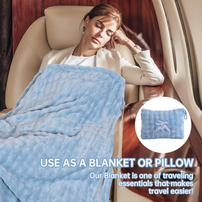 Travel Blanket and Pillow-2-in-1, Ultra-Soft&Compact, One-Piece Airplane Blanket with Hand Luggage Belt and Backpack Clip,Travelers Accessories Gifts, 61x43 Inches (Dark Grey)