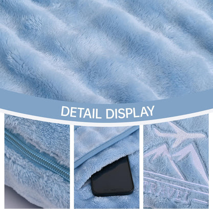 Travel Blanket and Pillow-2-in-1, Ultra-Soft&Compact, One-Piece Airplane Blanket with Hand Luggage Belt and Backpack Clip,Travelers Accessories Gifts, 61x43 Inches (Dark Grey)