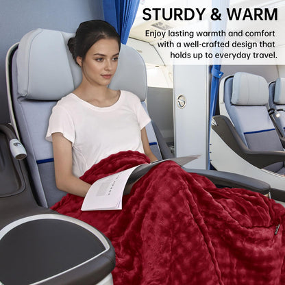 Travel Blanket and Pillow-2-in-1, Ultra-Soft&Compact, One-Piece Airplane Blanket with Hand Luggage Belt and Backpack Clip,Travelers Accessories Gifts, 61x43 Inches (Dark Grey)