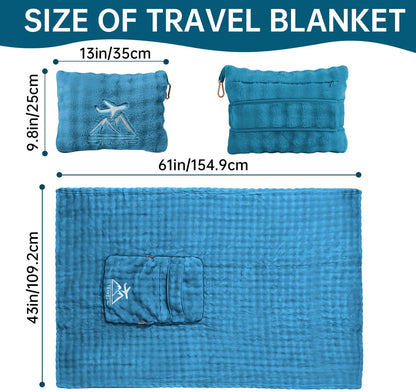 Travel Blanket and Pillow-2-in-1, Ultra-Soft&Compact, One-Piece Airplane Blanket with Hand Luggage Belt and Backpack Clip,Travelers Accessories Gifts, 61x43 Inches (Dark Grey)