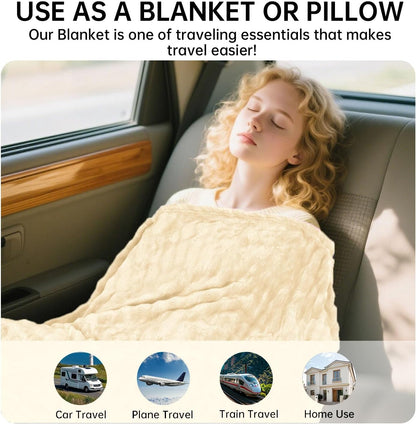 Travel Blanket and Pillow-2-in-1, Ultra-Soft&Compact, One-Piece Airplane Blanket with Hand Luggage Belt and Backpack Clip,Travelers Accessories Gifts, 61x43 Inches (Dark Grey)