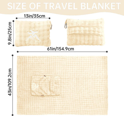 Travel Blanket and Pillow-2-in-1, Ultra-Soft&Compact, One-Piece Airplane Blanket with Hand Luggage Belt and Backpack Clip,Travelers Accessories Gifts, 61x43 Inches (Dark Grey)