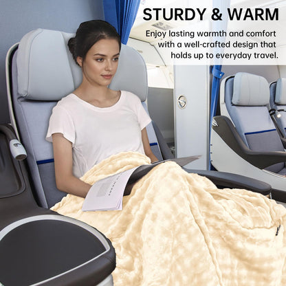 Travel Blanket and Pillow-2-in-1, Ultra-Soft&Compact, One-Piece Airplane Blanket with Hand Luggage Belt and Backpack Clip,Travelers Accessories Gifts, 61x43 Inches (Dark Grey)