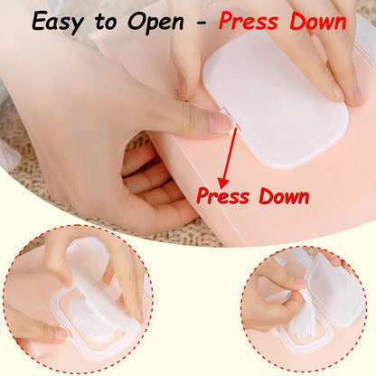 4 Pack Wipes Dispenser, Portable Baby Wipe Case, Refillable Baby Wipes Container, Wipe Holder, Keeps Wipes Fresh, Reusable Wet Wipe Pouch for Outdoor Outing, Camping, Hiking. PureColor