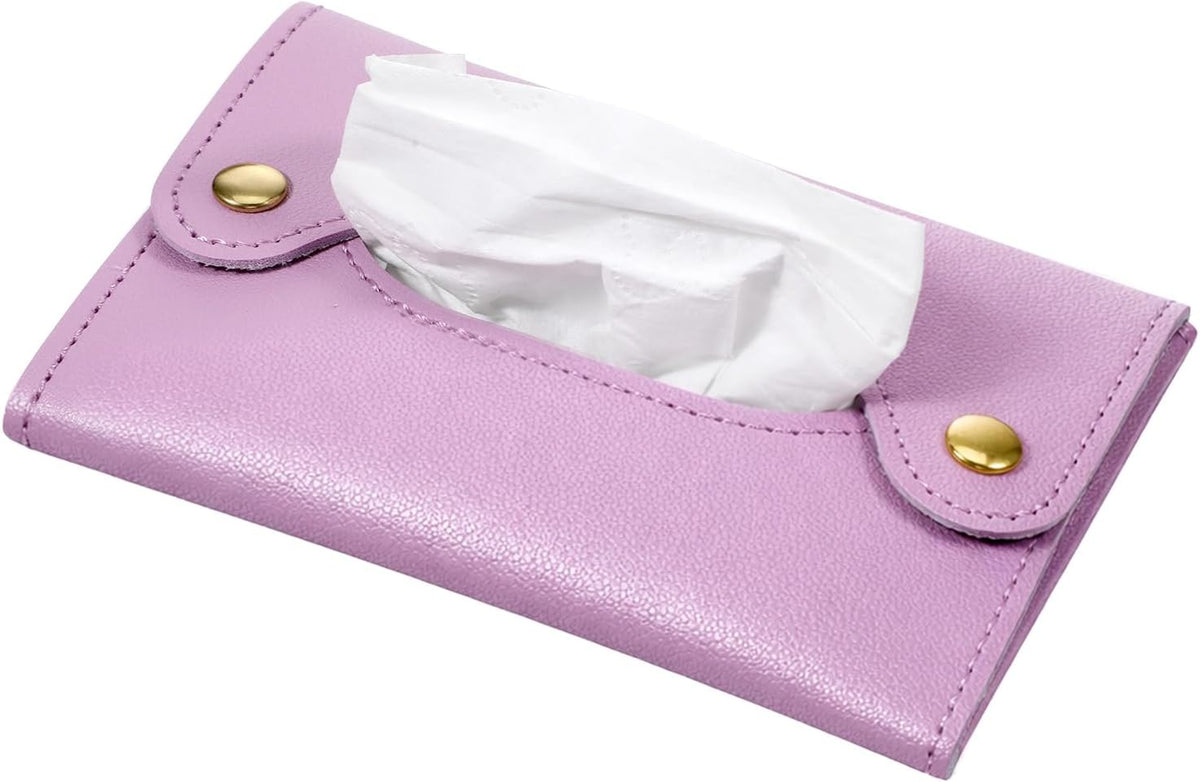 Pocket Tissue Holder, Reusable Travel Tissue Pouch, PU Leather Tissue Holder for Purse, Paper Case Storage Bag for Face Towels, Car, Office, and Outdoor Use (Purple)