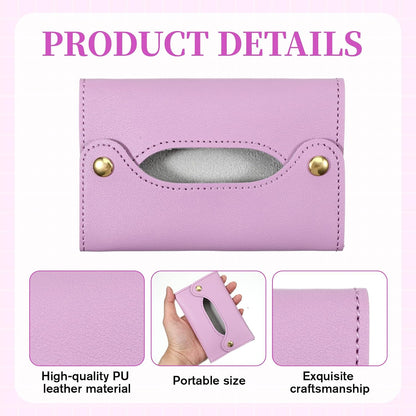 Pocket Tissue Holder, Reusable Travel Tissue Pouch, PU Leather Tissue Holder for Purse, Paper Case Storage Bag for Face Towels, Car, Office, and Outdoor Use (Purple)
