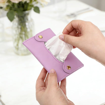 Pocket Tissue Holder, Reusable Travel Tissue Pouch, PU Leather Tissue Holder for Purse, Paper Case Storage Bag for Face Towels, Car, Office, and Outdoor Use (Purple)