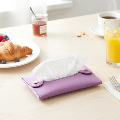Pocket Tissue Holder, Reusable Travel Tissue Pouch, PU Leather Tissue Holder for Purse, Paper Case Storage Bag for Face Towels, Car, Office, and Outdoor Use (Purple)
