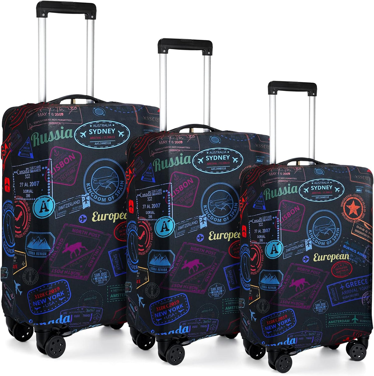 3 Pieces Travel Luggage Cover, S/medium/L;Vintage Theme;Multicolor