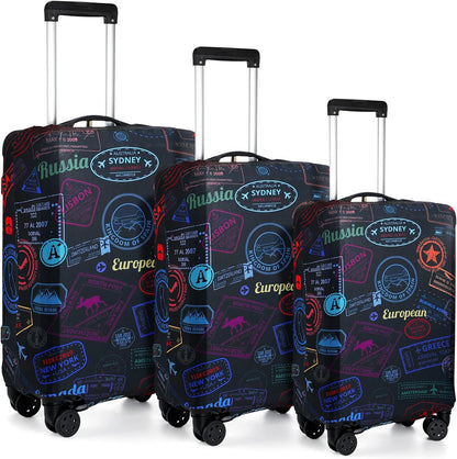 3 Pieces Travel Luggage Cover, S/medium/L;Vintage Theme;Multicolor
