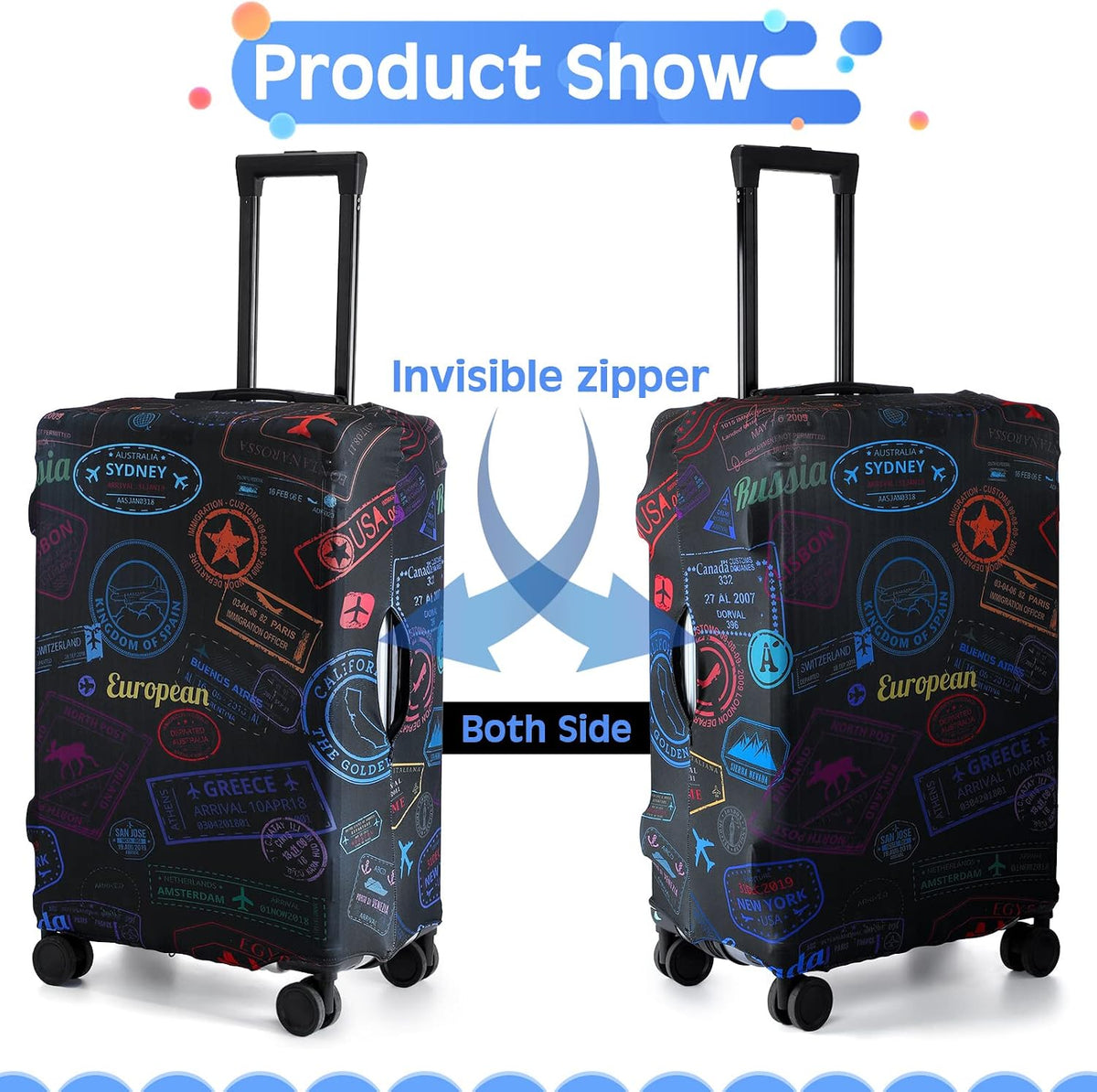 3 Pieces Travel Luggage Cover, S/medium/L;Vintage Theme;Multicolor