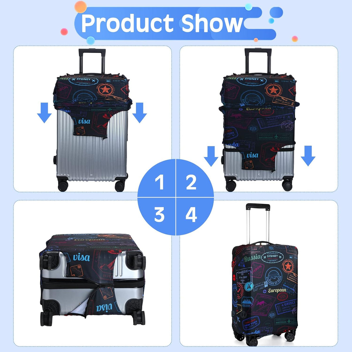 3 Pieces Travel Luggage Cover, S/medium/L;Vintage Theme;Multicolor